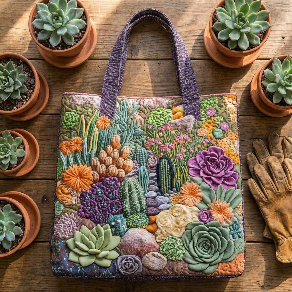 Handgefertigte Tragetasche – Sukkulenten-Garten