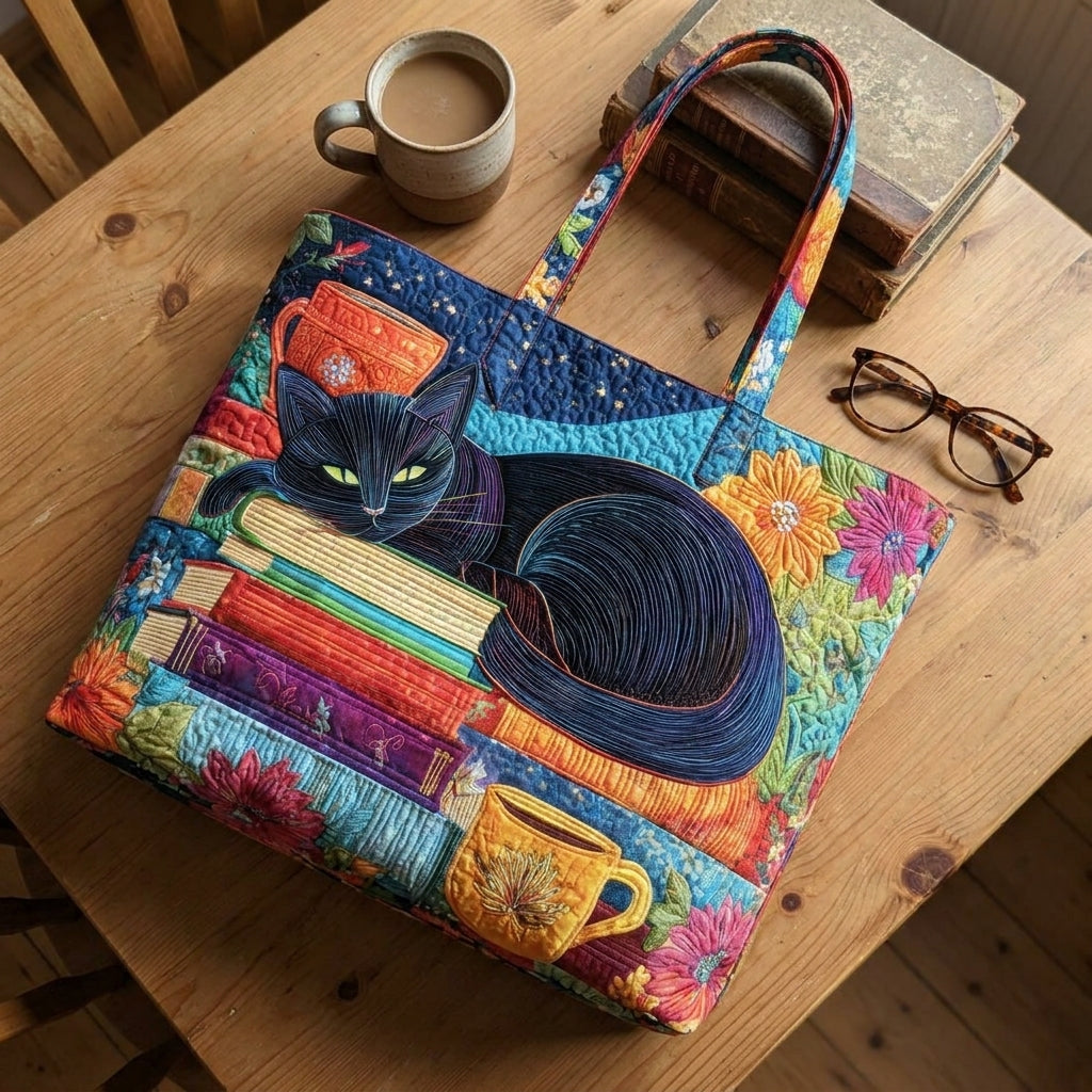 Artisan-Tasche – Schwarze Katze mit Büchern und Tassen