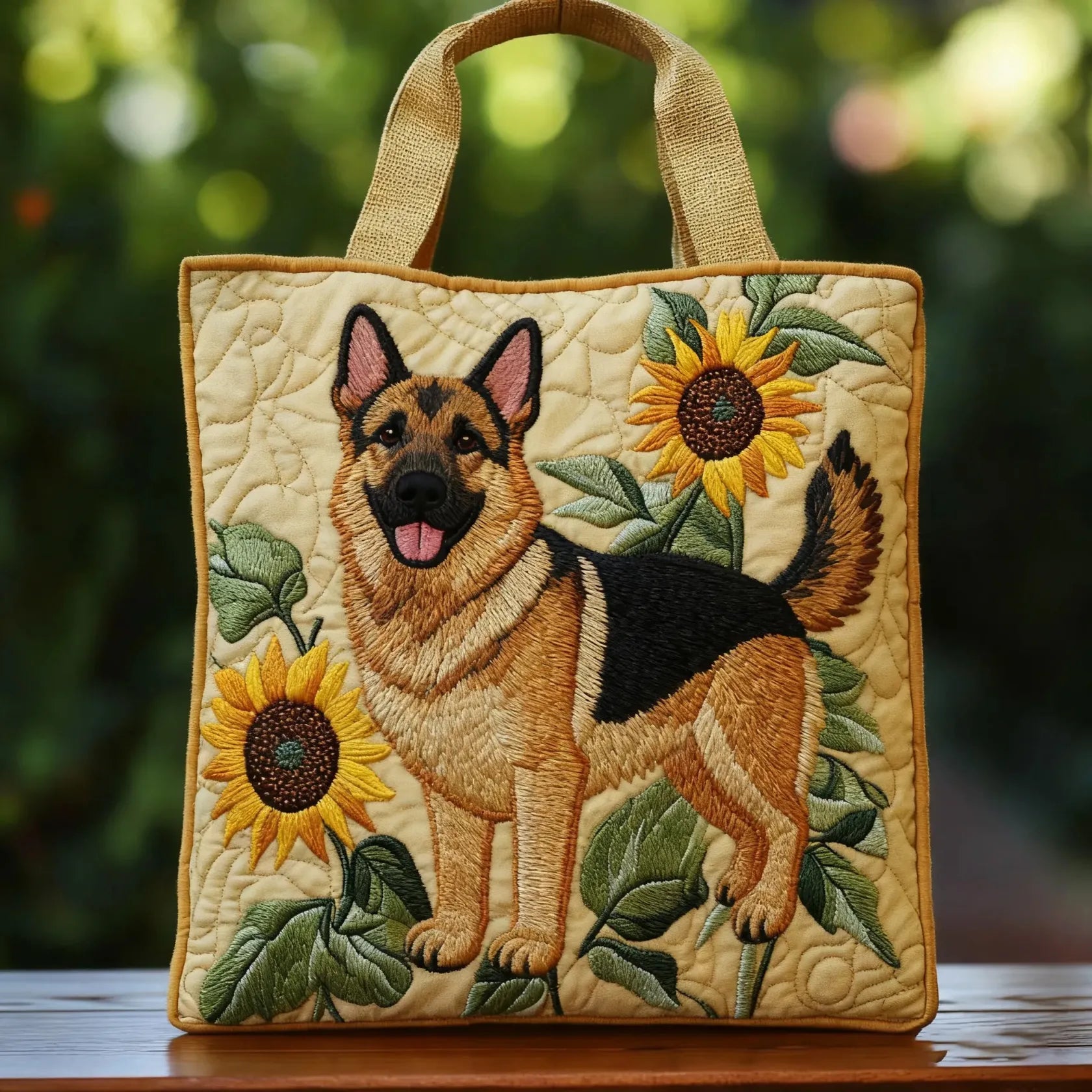 Handgefertigte Tasche – Deutscher Schäferhund mit Blumenmuster