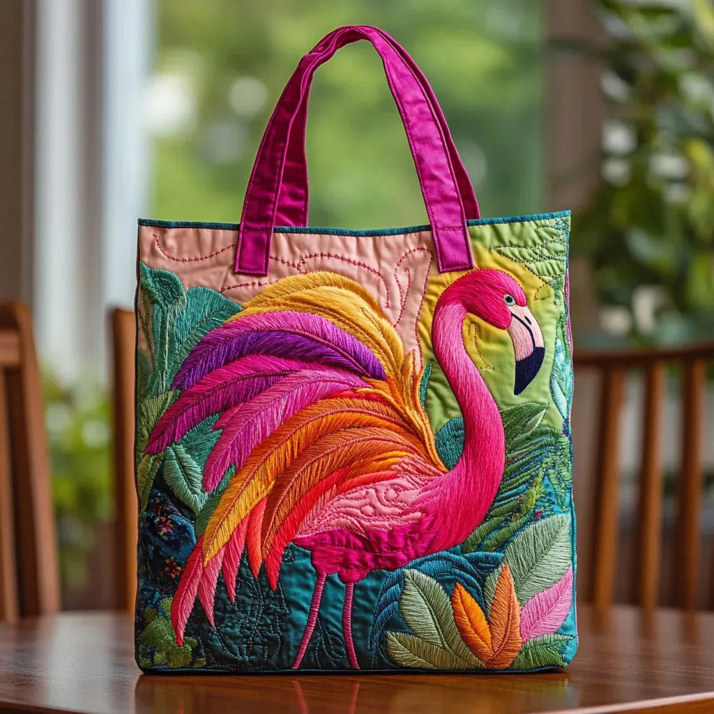 Gesteppte Tragetasche – Regenbogen-Flamingo