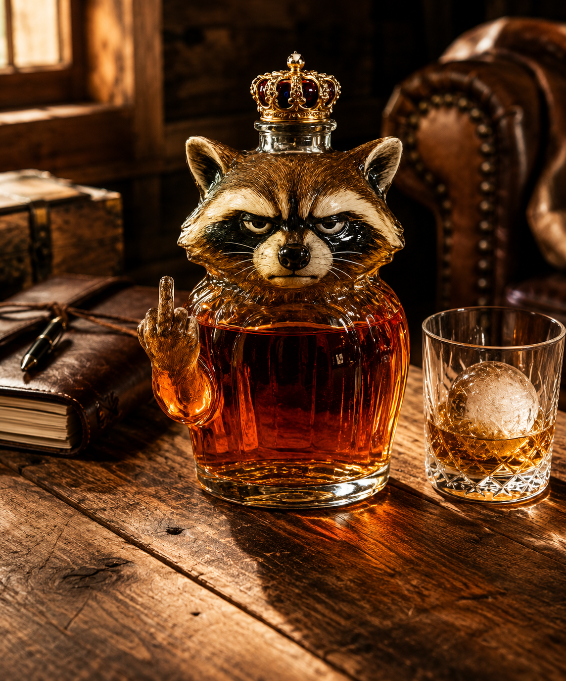 Whiskyflasche – Rebellischer Waschbär Edition