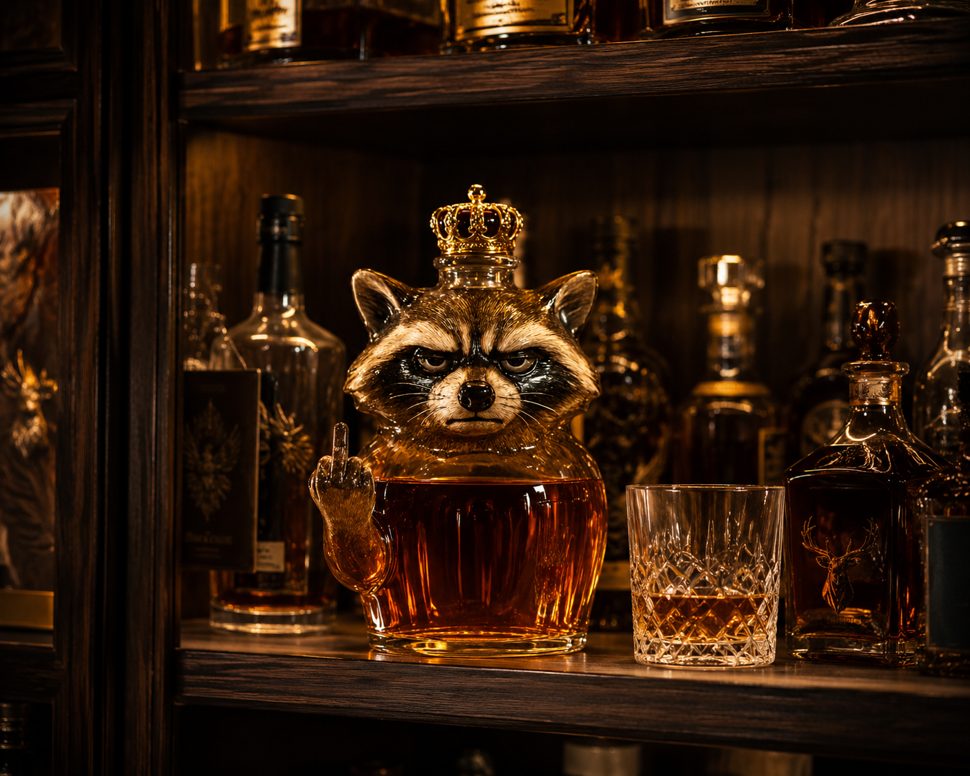 Whiskyflasche – Rebellischer Waschbär Edition