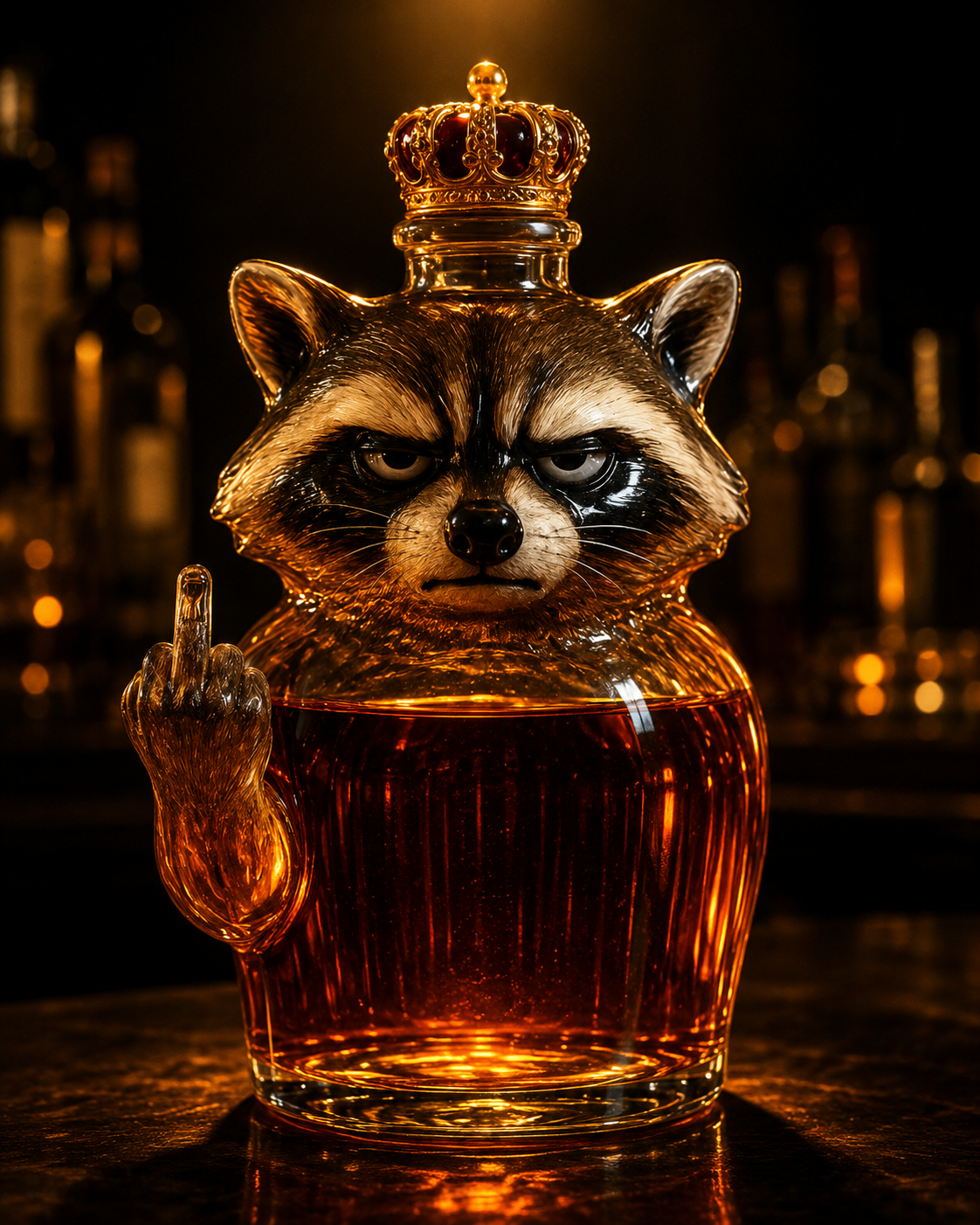 Whiskyflasche – Rebellischer Waschbär Edition