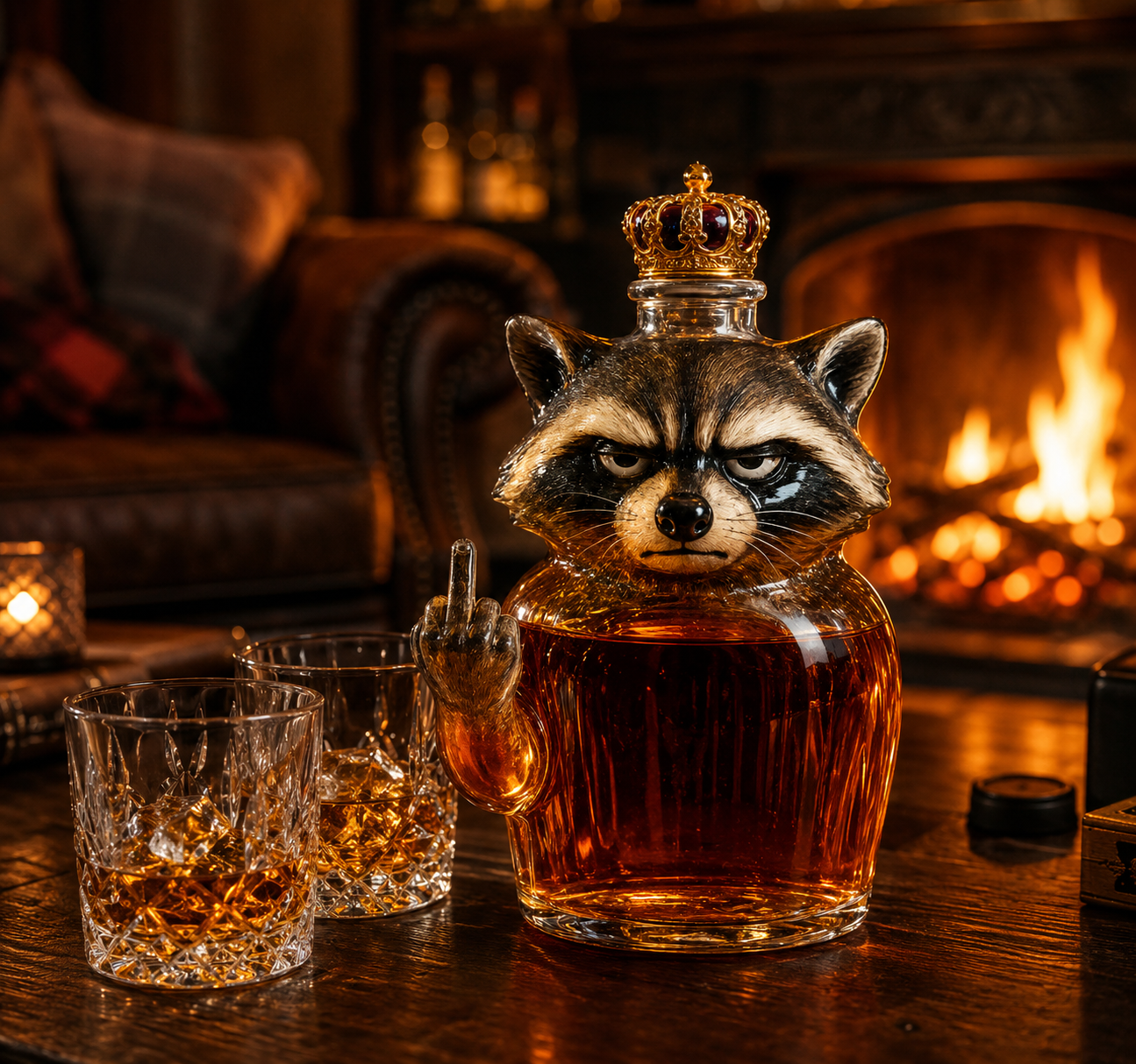 Whiskyflasche – Rebellischer Waschbär Edition