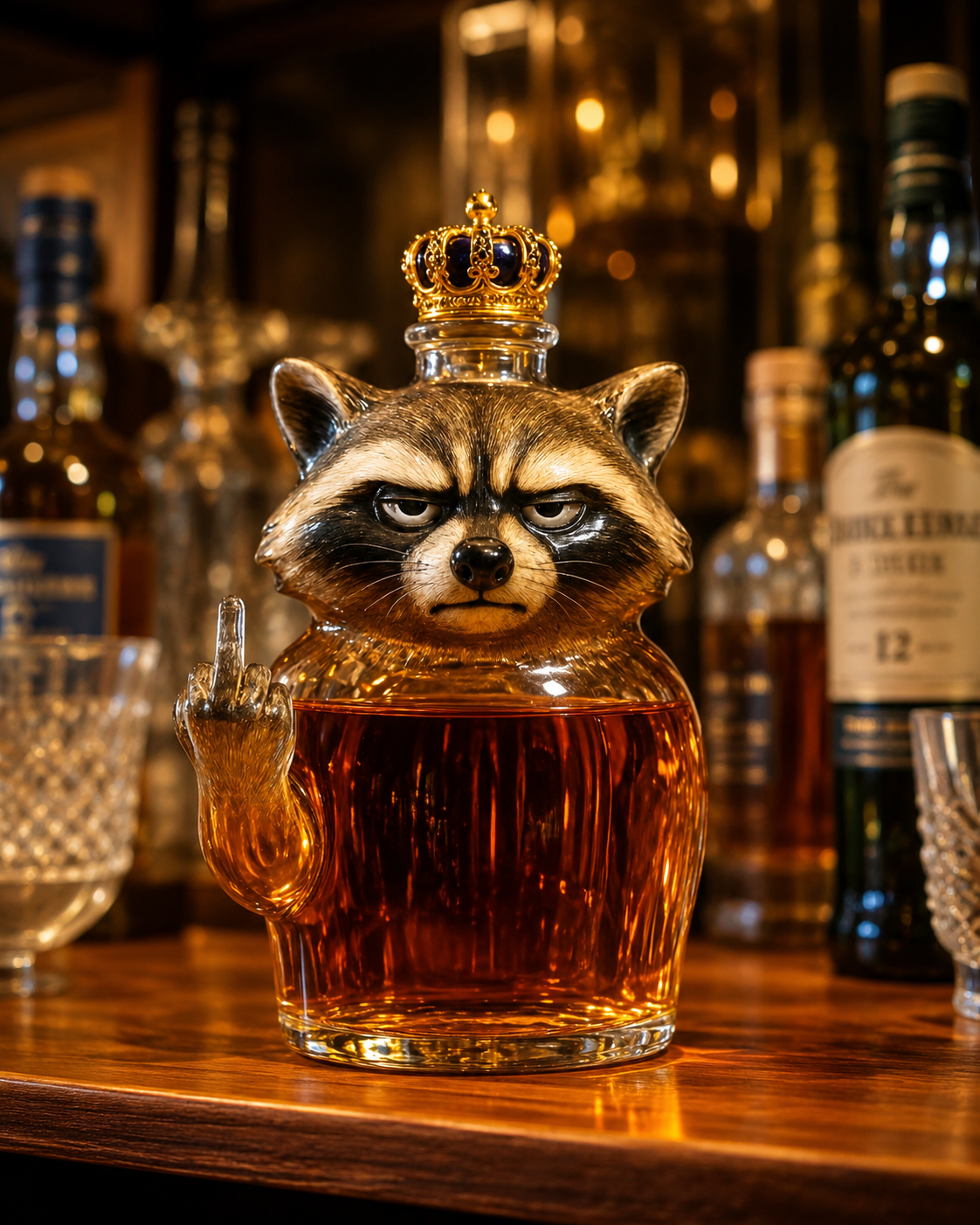Whiskyflasche – Rebellischer Waschbär Edition